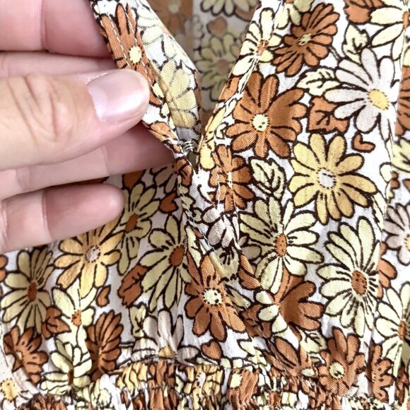 Faithfull The Brand Oma Orange and Yellow Floral Short Sleeve Crop Top Sz US 2 - Picture 4 of 6